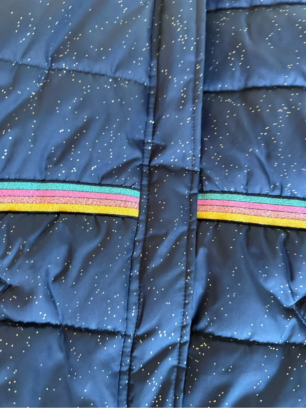 Carter’s, Navy Glitter Puffer Winter Coat Faux Fur Hood, Size 12 EUC